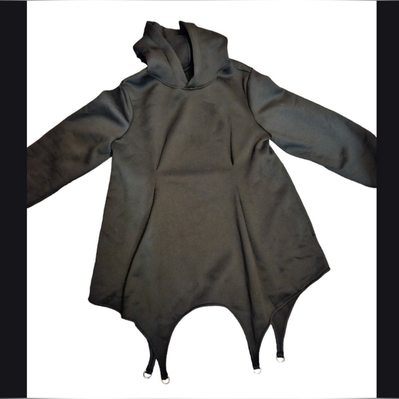 Black Hoodie Sweater Dress Tapered with Garter Connections - Picture 9 of 10